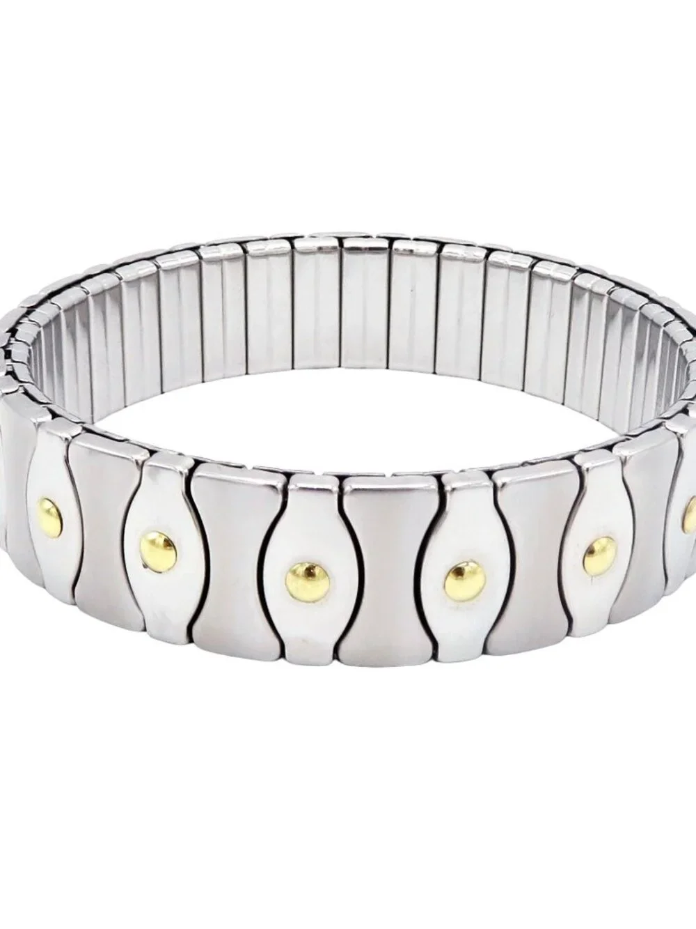Vintage Milor Italy Stainless Steel & 18K Gold Stretch Expansion Link Bracelet